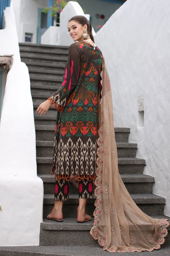 3-PC Unstitched Printed Lawn Shirt with Embroidered Dupatta and Trouser PM4-02